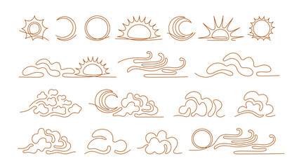 Sun, moon, cloud line sign. Cloudy weather, wind