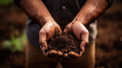 close up of hands holding rich fertile soil