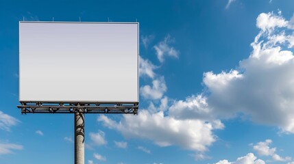 A blank billboard mockup against a blue sky, showcasing a template for advertisers to envision their advertisements - obrazy, fototapety, plakaty