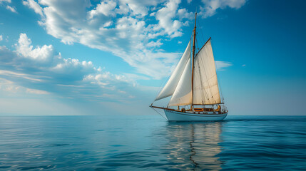 Fototapeta premium A photo of a sailboat, with azure waters as the background