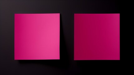 Two Fuchsia square Paper Notes on a black Background. Brainstorming Template with Copy Space