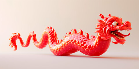 3D Red Dragon is a symbol of the 2024 Chinese New Year on a solid background