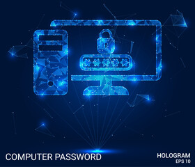Futuristic Password Shield: Step into the holographic age of cybersecurity with this vector, showcasing a computer protected by a holographic password. Fortify your digital space.