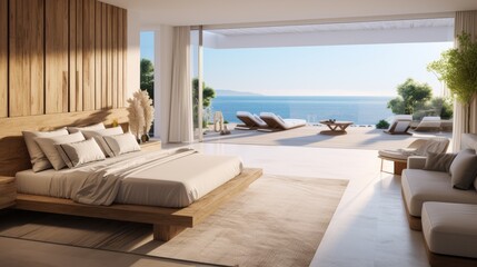 Fototapeta premium Luxury Resort Bedroom with Ocean View