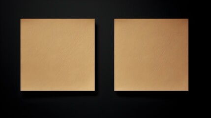 Two Light Brown square Paper Notes on a black Background. Brainstorming Template with Copy Space