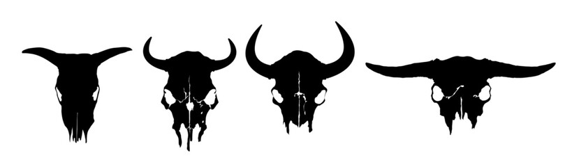 Set of sow skull silhouette, bull skull silhouette - vector illustration