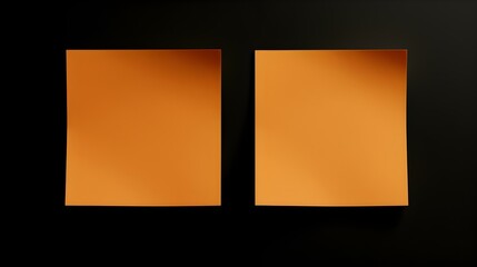 Two Light Orange square Paper Notes on a black Background. Brainstorming Template with Copy Space