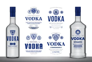 Foto op Canvas Vodka labels and bottle mockup templates. Distilling business branding and identity design elements © Vlad Klok