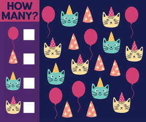 How many Cat, game for children. printable worksheet