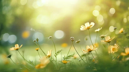 Fotobehang  yellwo summer flowers on a  meadow with warm light © bmf-foto.de