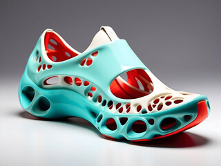 3D Printed Shoe customizable sneakers made of thermoplastic elastomer material design. 3D printing revolutionizes the footwear industry design.