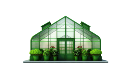 Green house on white or transparent background