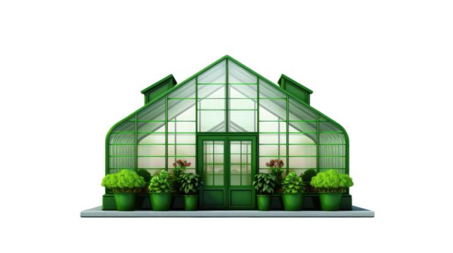 Green house on white or transparent background