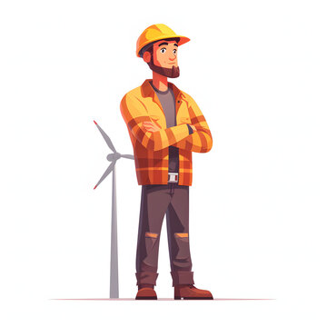 Wind turbine technician isolated on white background, simple style, png
