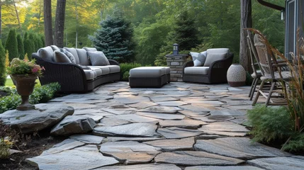 Poster Luxury Flagstone Patio by Tranquil Pool © ArtCookStudio