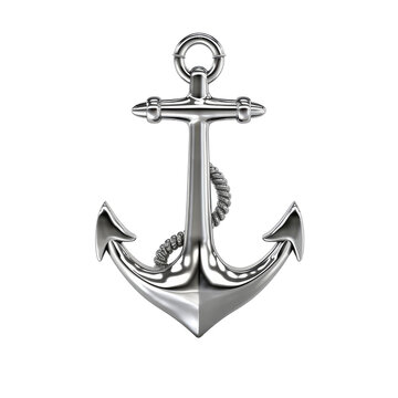 Metallic anchor on white or transparent background