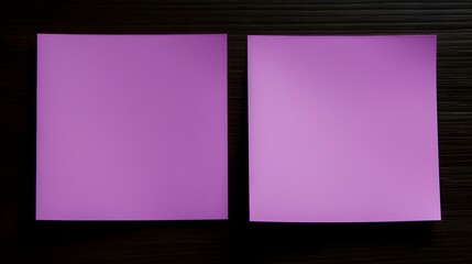 Two Purple square Paper Notes on a black Background. Brainstorming Template with Copy Space