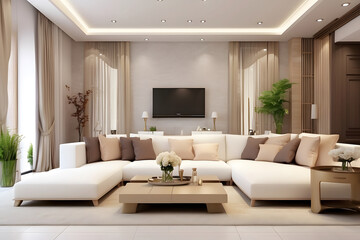 3d render of luxury home interior design, living room design.