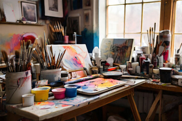 An artists messy studio