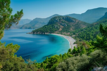 Oludeniz lagoon in sea landscape view of beach