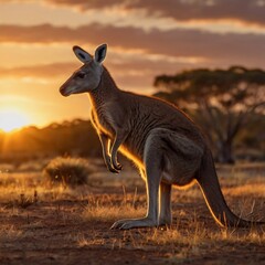 Outback Serenity: Kangaroos in the Gentle Embrace of the Golden Hour