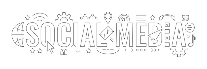 social media word and social media symbols. social media technical drawing. vector social media