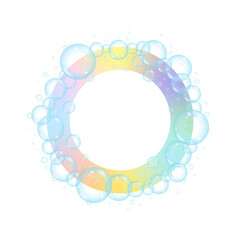 soap cube around multicolored circle. soap bubble bubbles. round foam bubbles
