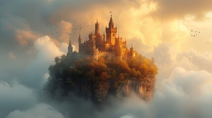 Castle in the Clouds With Birds