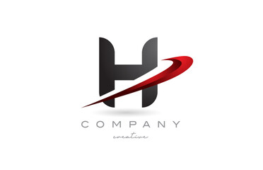 H black red swoosh letter logo vector design illustration. Creative template icon for a company or business