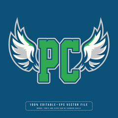 PC wings logo vector with editable text effect. Editable letter CL college t-shirt design printable text effect vector