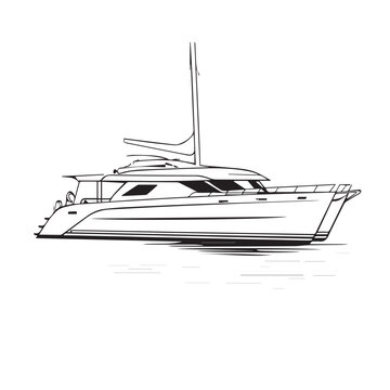recommend clip art: Catamaran in cartoon, doodle style. Image for t shirt. Isolated 2d vector illustration in logo, icon, sketch style, Eps 10. AI Generative