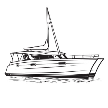 recommend clip art: Catamaran in cartoon, doodle style. Image for t shirt. Isolated 2d vector illustration in logo, icon, sketch style, Eps 10. AI Generative
