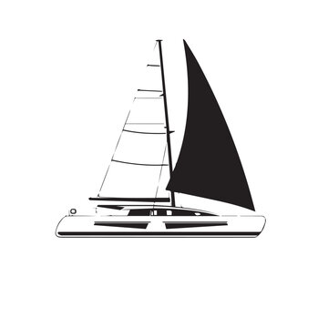 recommend clip art: Catamaran in cartoon, doodle style. Image for t shirt. Isolated 2d vector illustration in logo, icon, sketch style, Eps 10. AI Generative