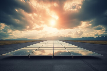 Solarenergie, Solarpanele reflektieren die Sonne, Sonne und weiße Wolken über der Solaranlage, Konzept Energiewende - obrazy, fototapety, plakaty