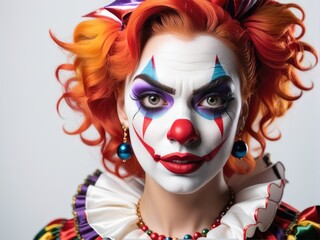 Portrait of a beautiful and scary young clowness