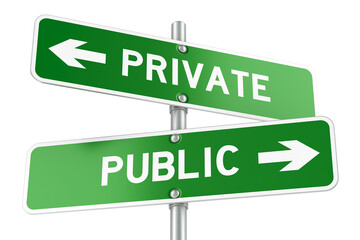 Private or Public. Opposite traffic sign, 3D rendering isolated on transparent background