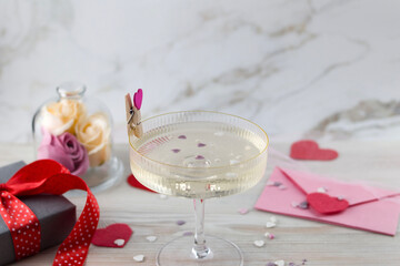 Background or greeting card for Valentine's Day. hearts inside a glass of champagne.