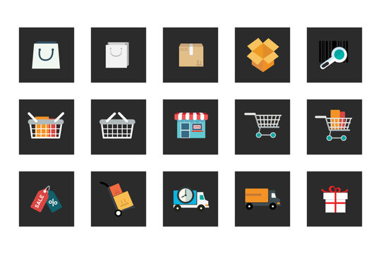 Vector collection of colorful flat ecommerce optimization icons with color. Design elements for mobile and web applications.