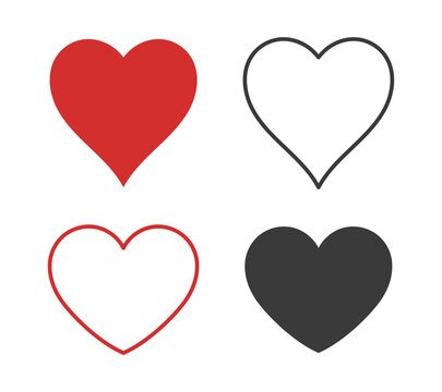 Hearts flat icons. Red, black and outline heart icon. Love icon. Vector illustration.Hearts flat icons. Red, black and outline heart icon. Love icon. Vector illustration.