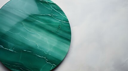 Top View of an empty Plate in emerald Colors on a white Marble Background. Elegant Template with Copy Space