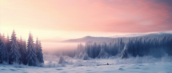 Fototapeta na wymiar mystical rising fog in the snowy mountains