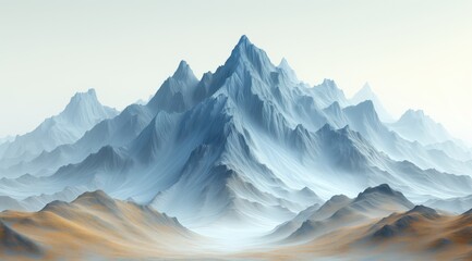 Mountainous 3D terrain with jagged peaks, alpine meadows, and winding mountain trails, adventurers scaling the summits, mountain trekking, alpine adventure, rugged wilderness, mountain environment  - obrazy, fototapety, plakaty