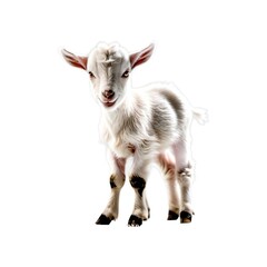 Fototapeta premium White Lamb Standing on Green Grass, Young Sheep with Woolly Coat and Black Markings