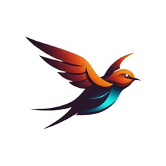 Vibrant and Colorful Bird Logo Illustration, Modern Artistic Swallow Design with Orange, Blue, and Black Hues