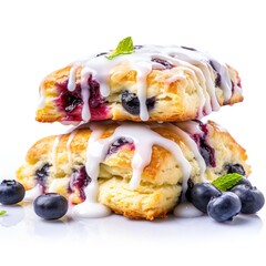 Blueberry scones with lemon glaze isolated on white background
