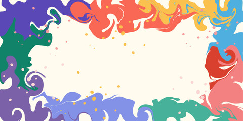 Abstract style chaotic wavy summer yellow, violet, blue, orange, red, green frame - background. Hand drawn multicolored vector illustration for cards, business, banners, wallpaper, textile, wrapping