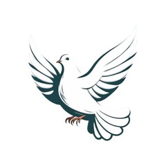 Graceful White Dove in Flight, Logo Illustration with Detailed Feathers and Expressive Pose