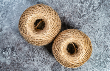 Overhead detail view with two rope rolls or skein.