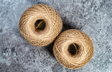 Obraz premium Overhead detail view with two rope rolls or skein.