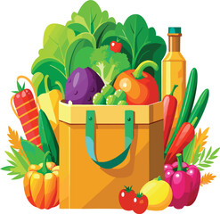 shopping bag filled with assorted vegetables-